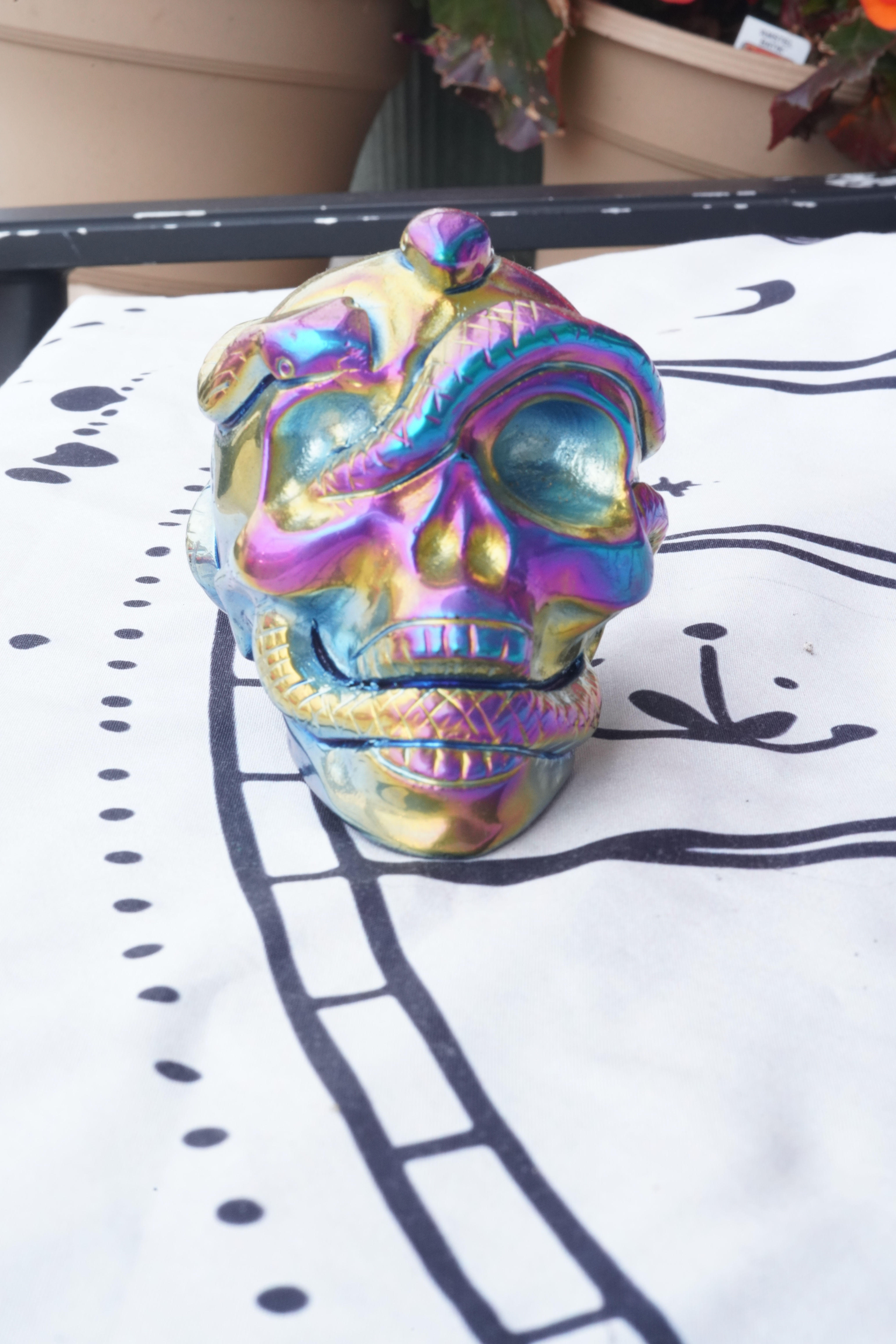 Titanium Aura Quartz Skull