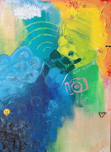 a colourful painting that says life is good on it