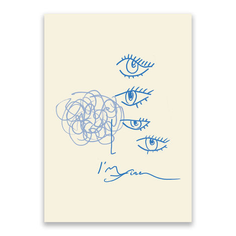 a drawing of eyes and scribble with the words I’m fine below it