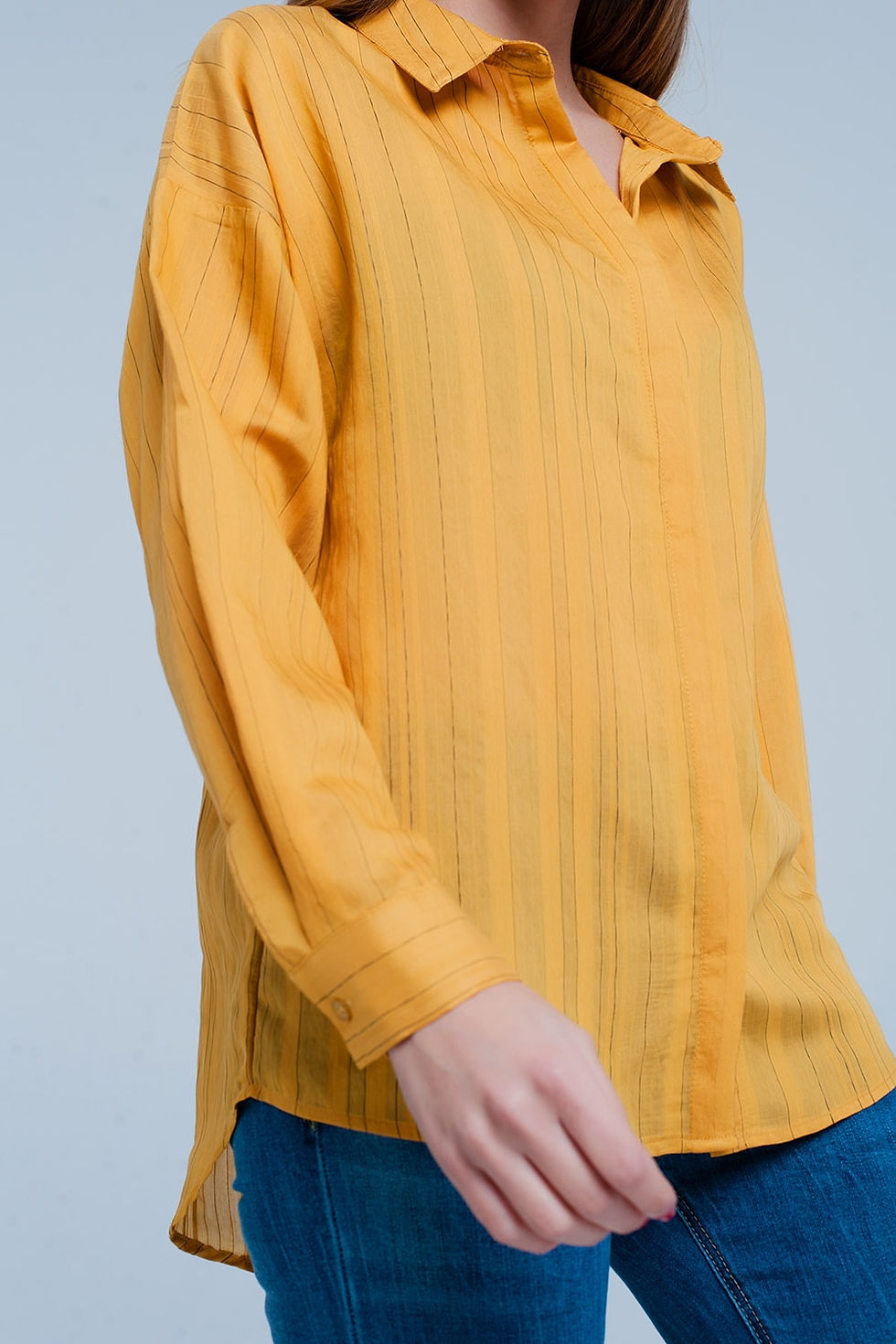 Thumbnail: Mustard Shirt Thin Black Stripes