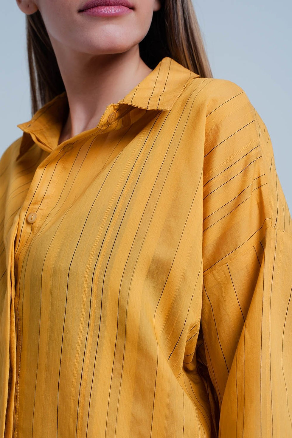 Thumbnail: Mustard Shirt Thin Black Stripes