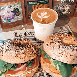 bagel sandwich and latte