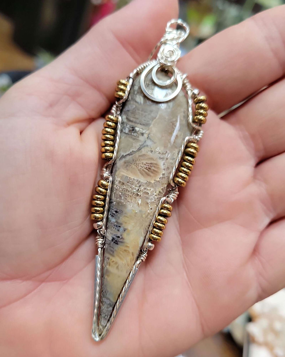 Thumbnail: Coral Fossil Silver Coated Copper Pendant