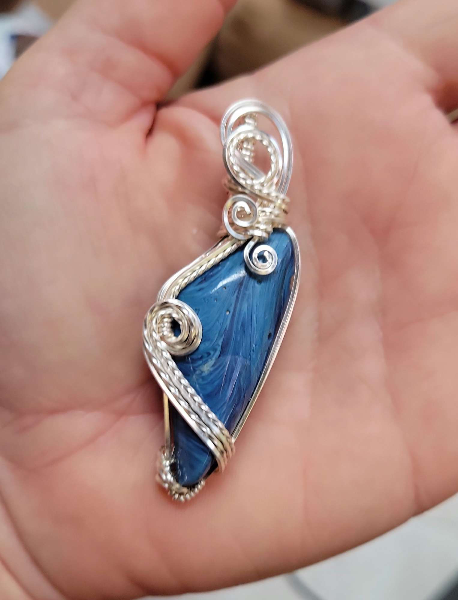 Tennessee Blue Historical Glass in Silvered Copper pendant