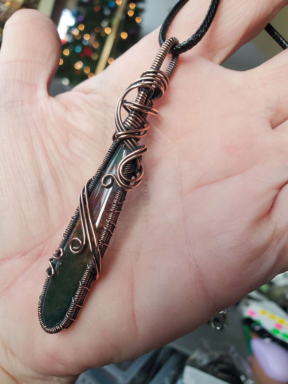 Thumbnail: Maury Mountain Moss Agate aged copper pendant