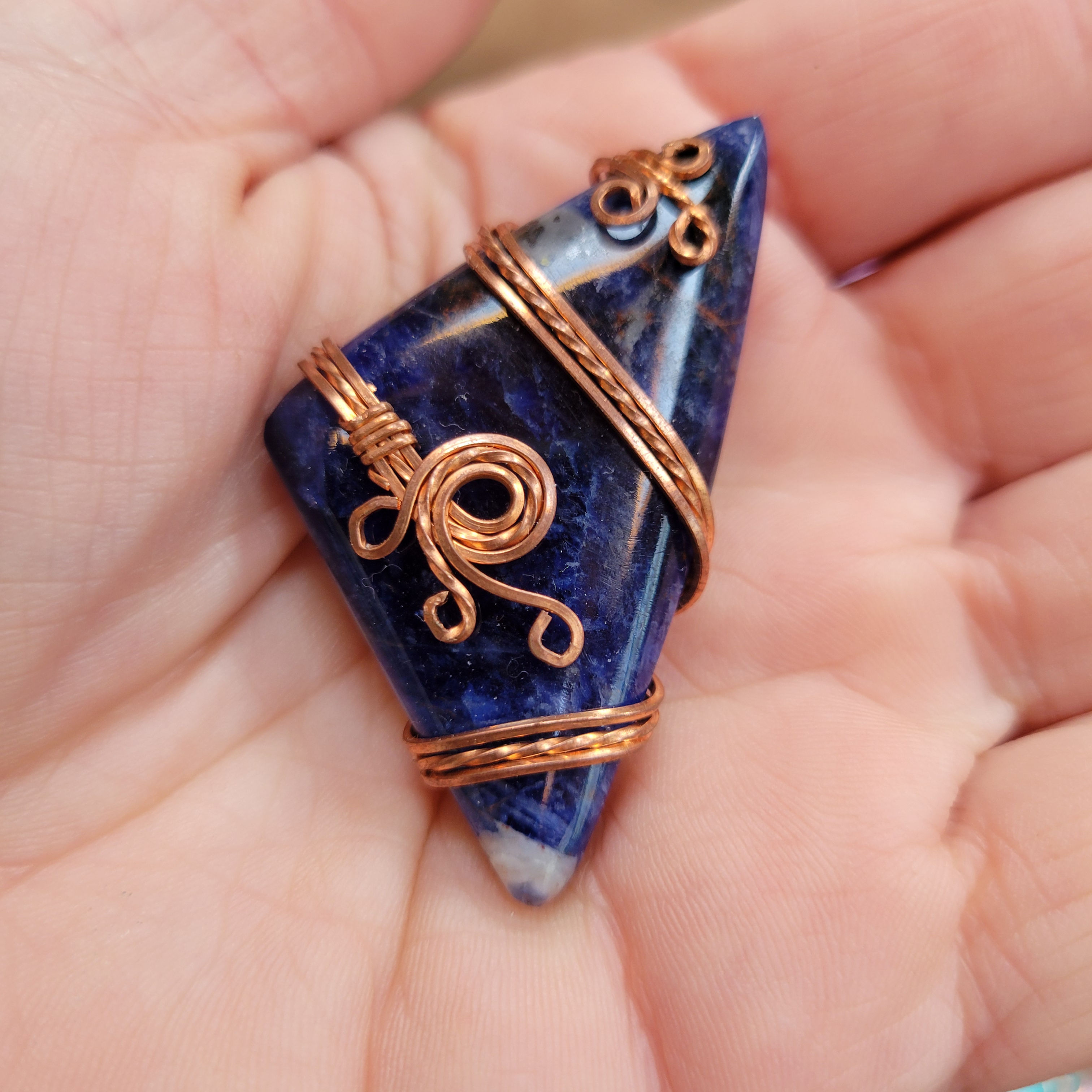 Solid Copper Sodalite Floating Pendant