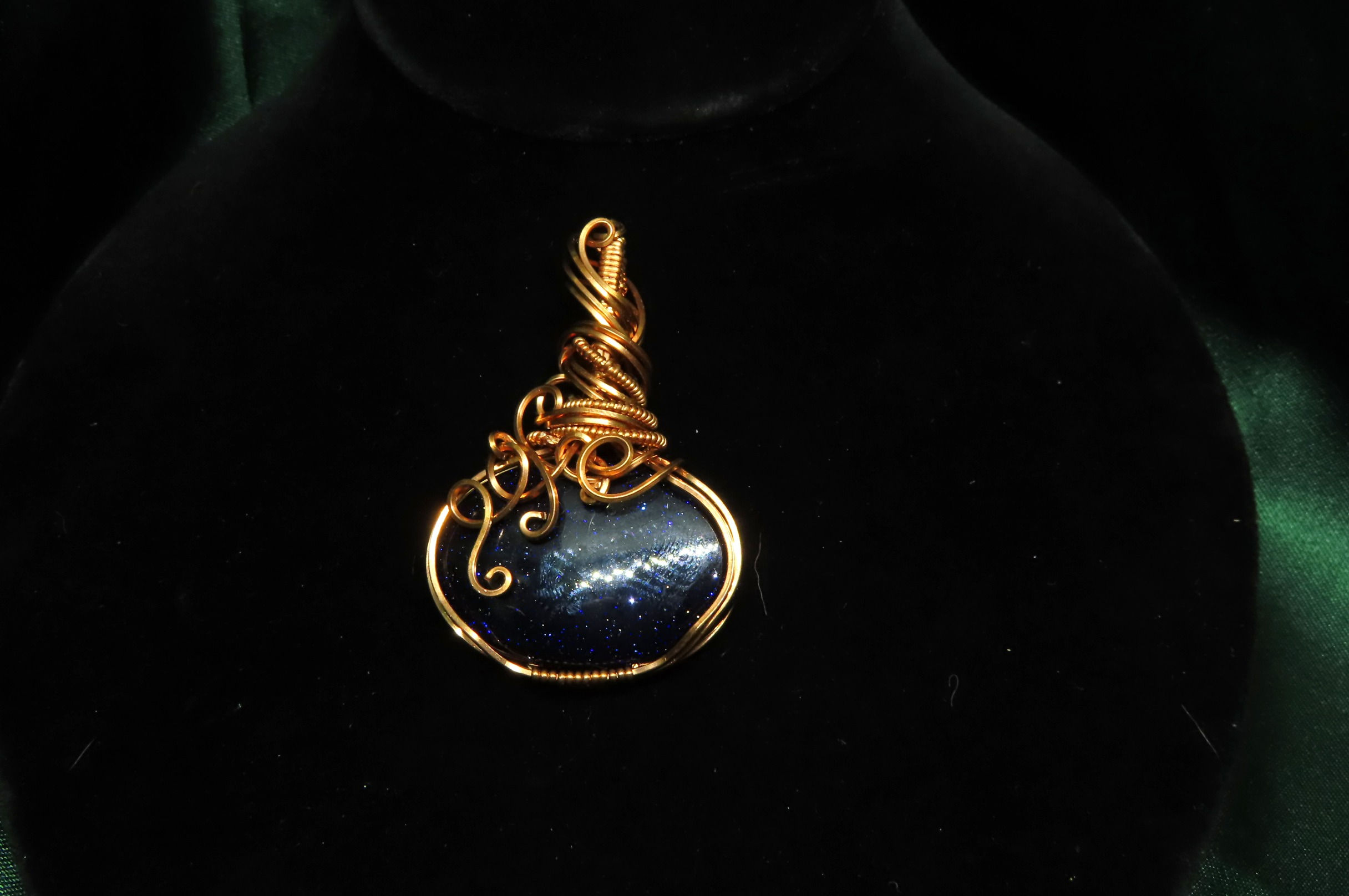 Blue Goldstone Pumpkin Copper Pendant