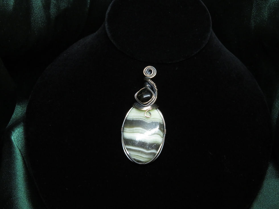 Thumbnail: Zebra Calcite & Smokey Topaz Aged Copper Pendant
