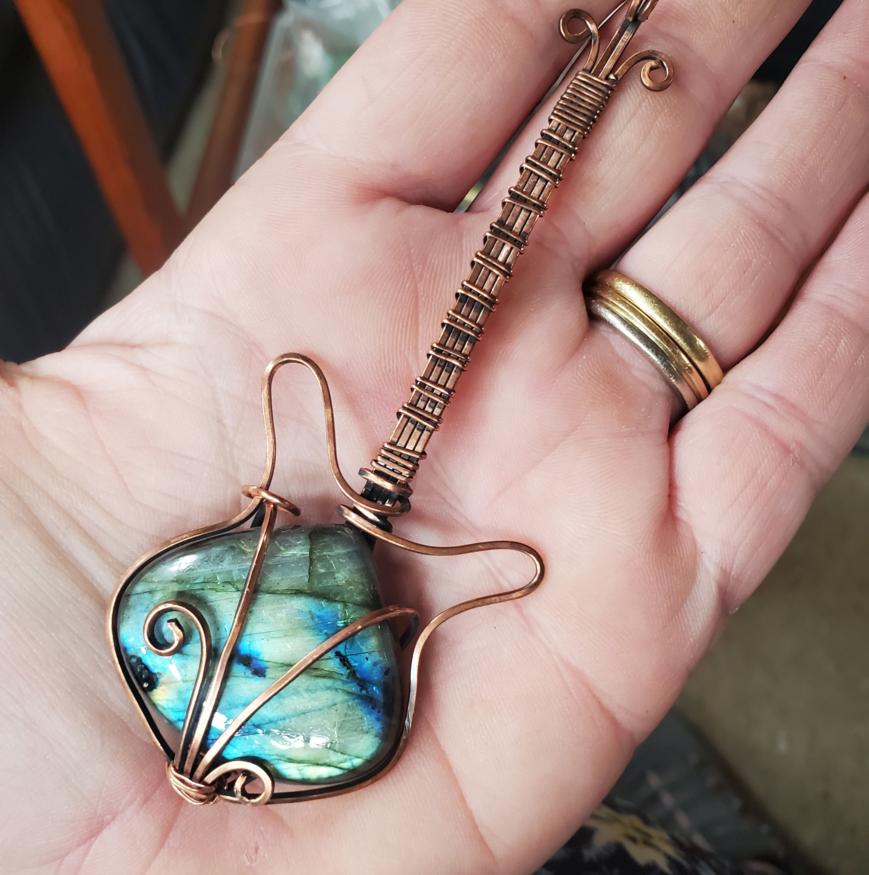 Labradorite Guitar aged Copper Pendant