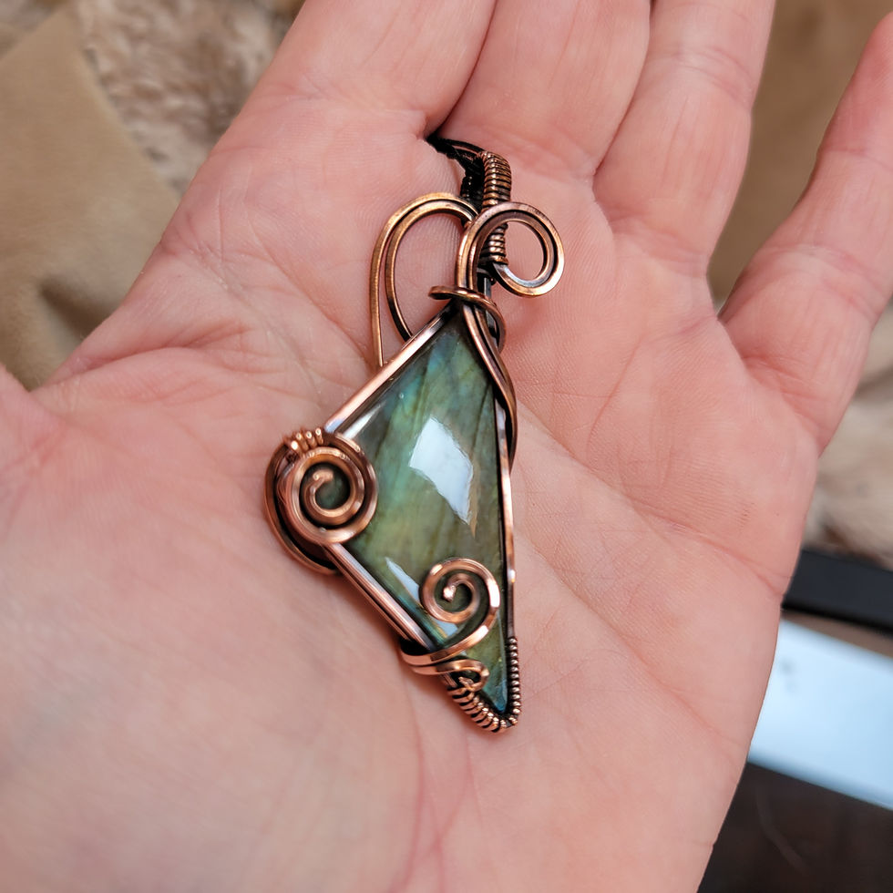 Thumbnail: Green Labradorite  Triangular Aged Copper Pendant