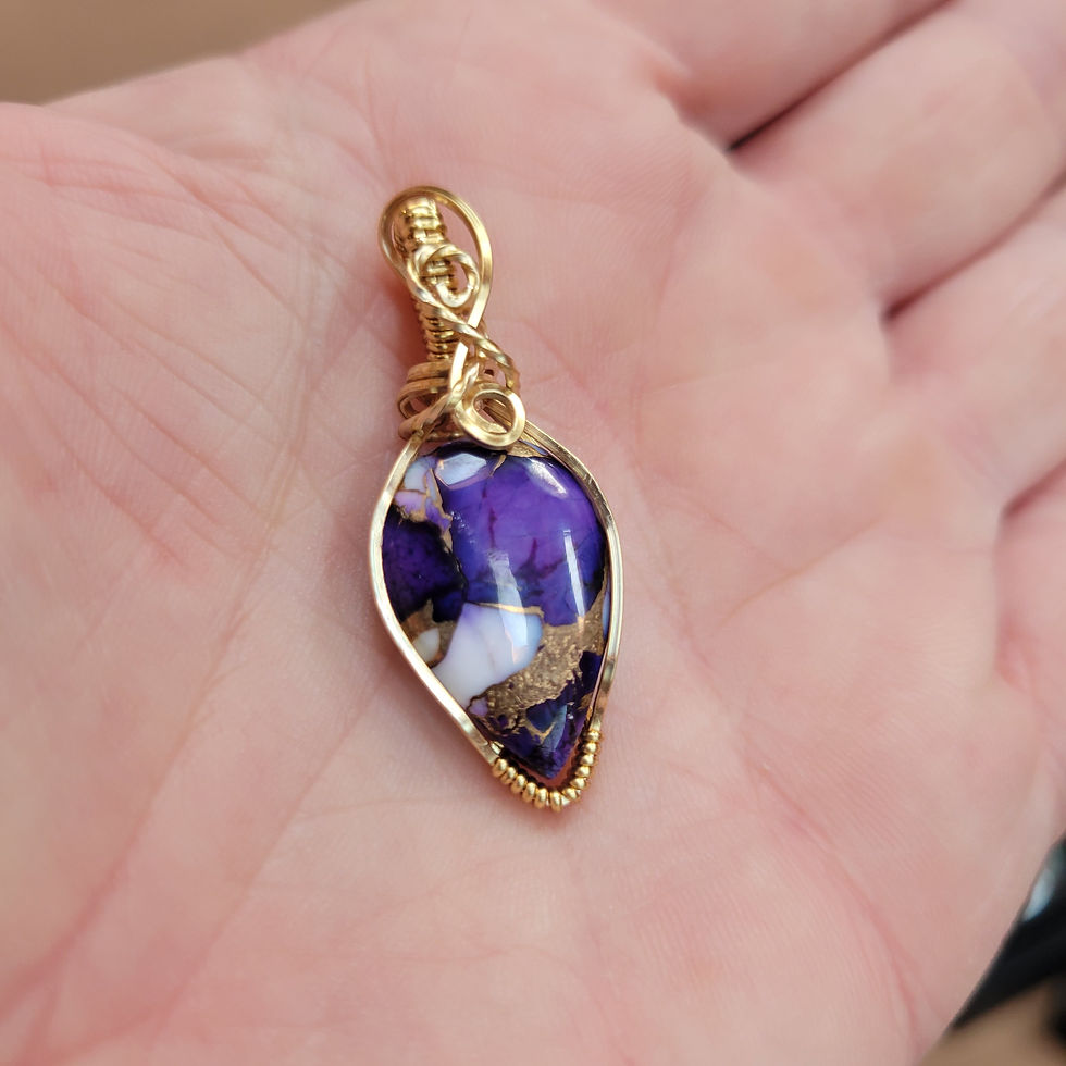 Thumbnail: Gold Coated Solid Copper Purple Dahlia Turquoise Pendant