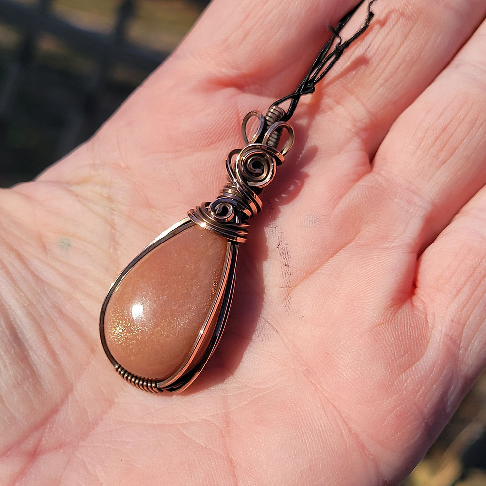 Thumbnail: Sparkly Sunstone Droplet in Aged Copper Pendant