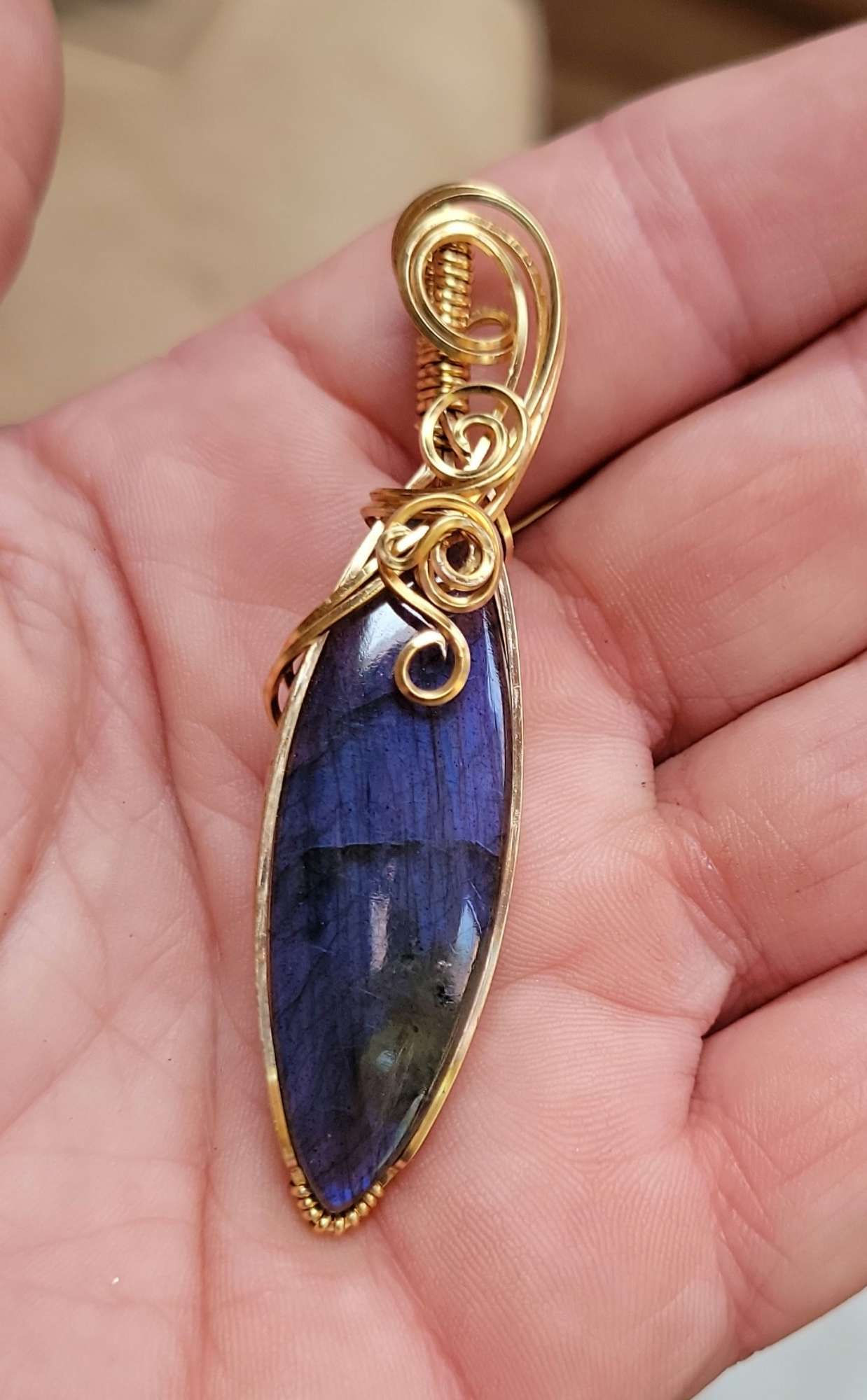 Labradorite Gold Coated Solid Copper Pendant