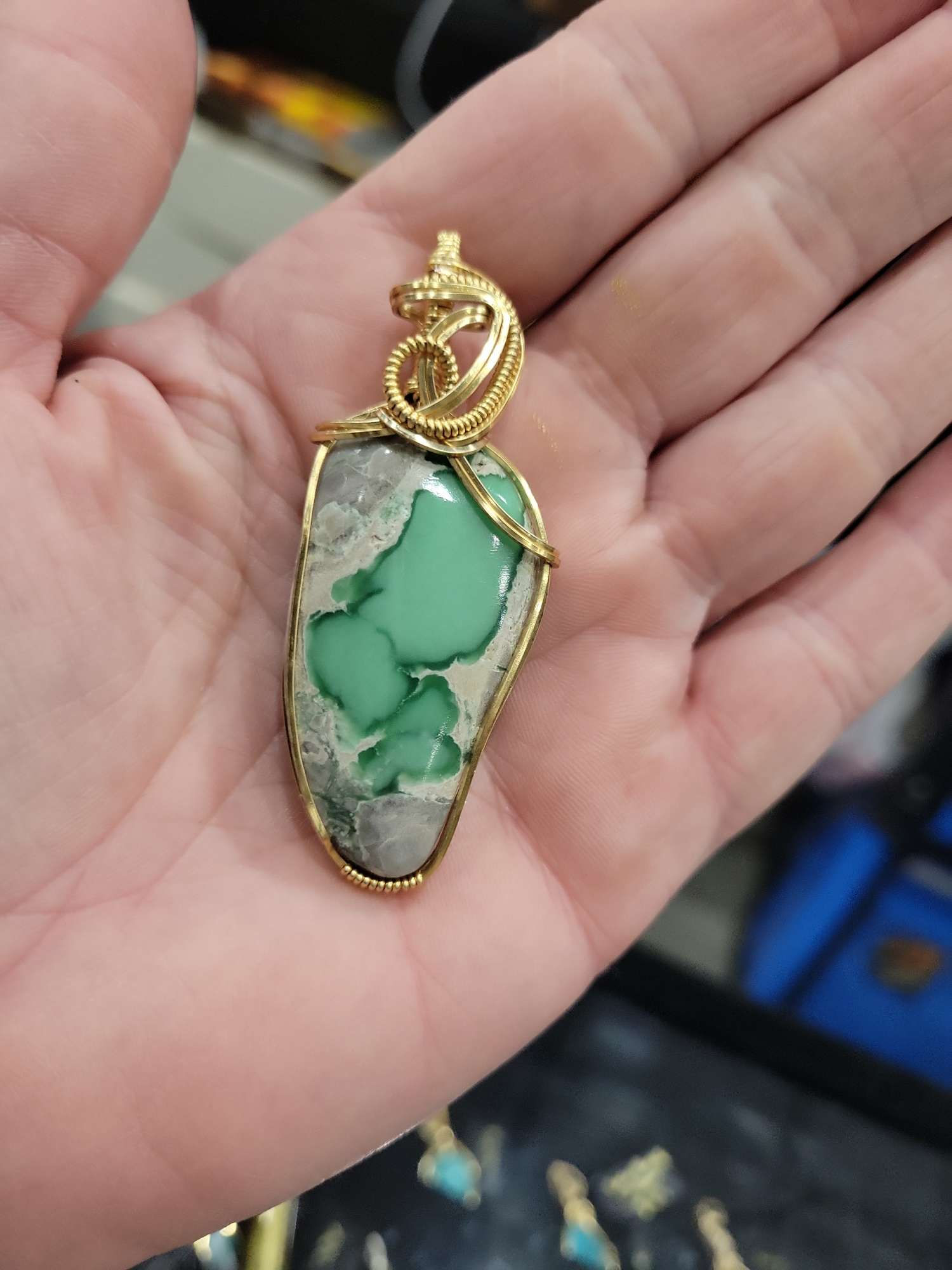 Lucin Variscite Gold Coated Solid Copper Pendant