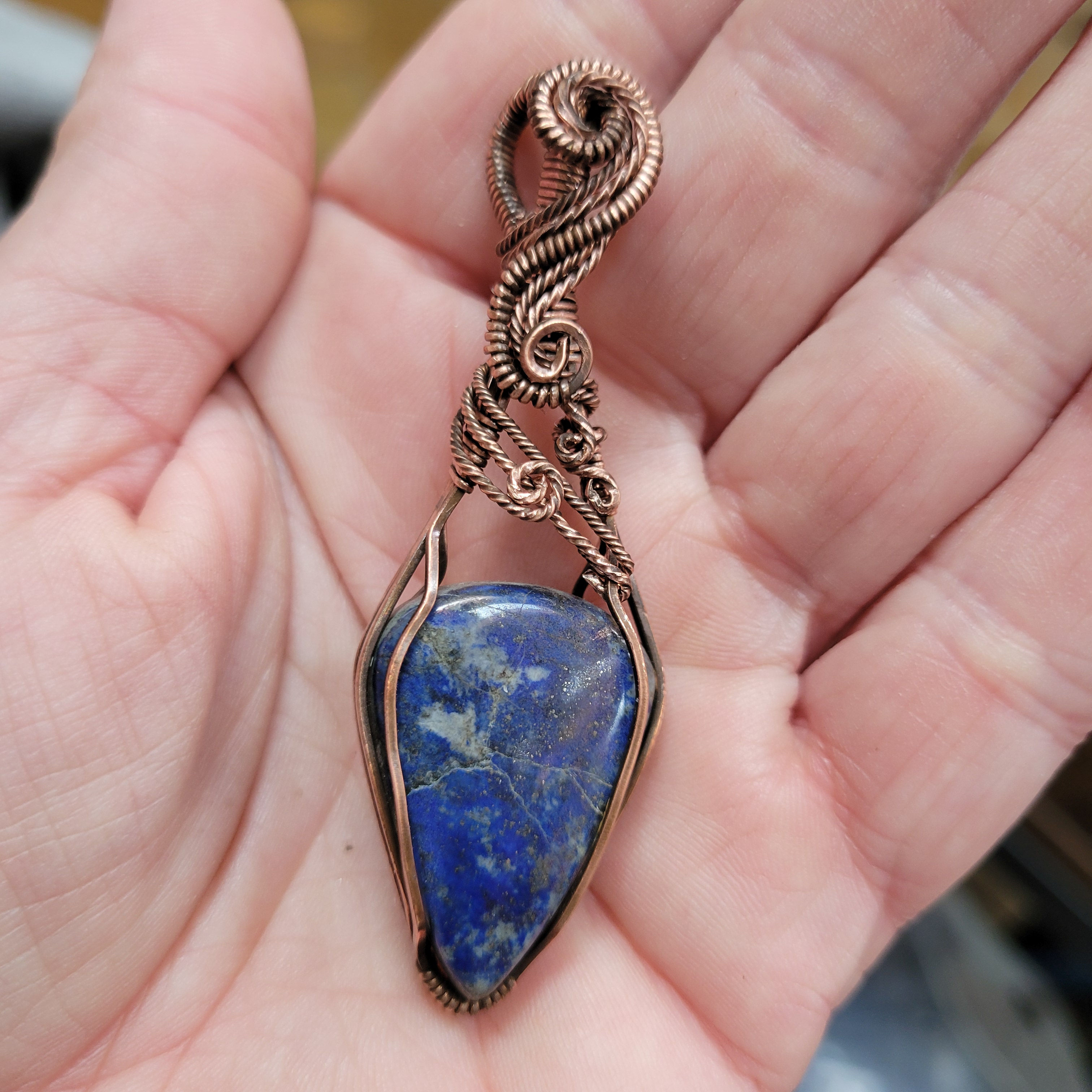 Lapis Lazuli Twisted Aged Copper Pendant