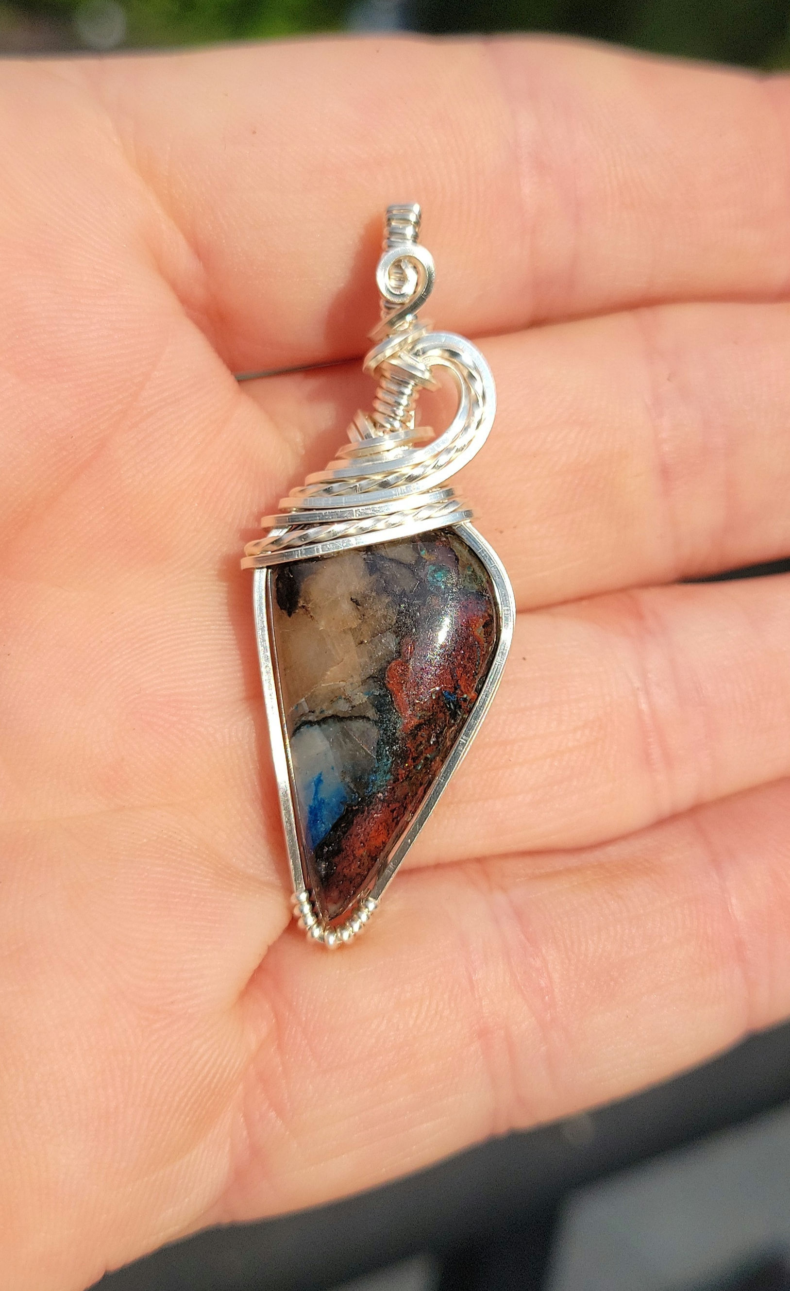 Apache Jasper Silver coated copper pendant