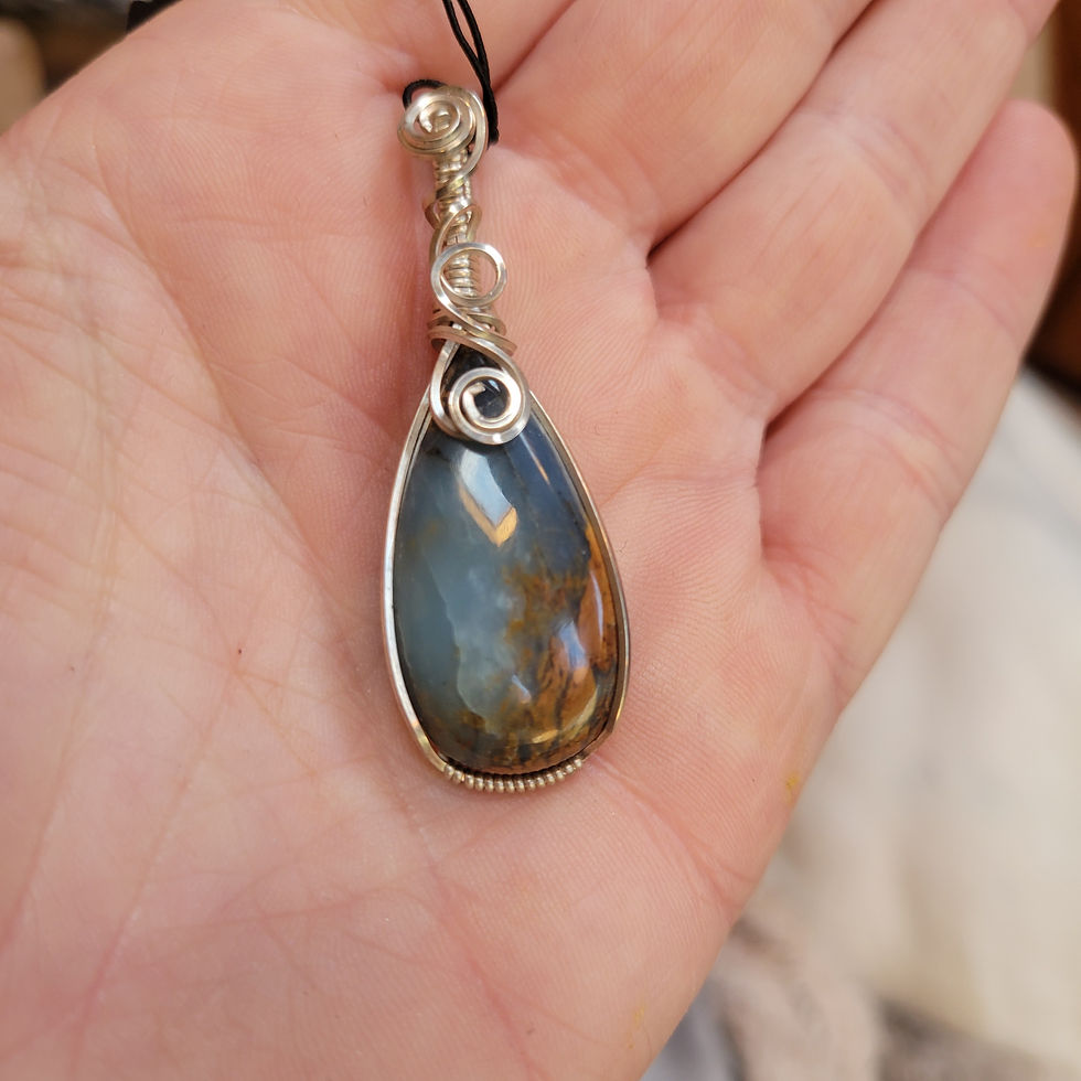 Thumbnail: Blue Opalized Petrified Wood  Silver Pendant