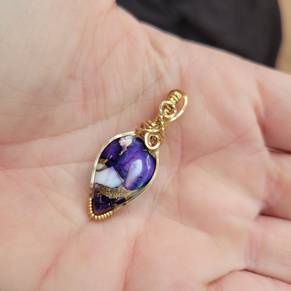 Thumbnail: Gold Coated Solid Copper Purple Dahlia Turquoise Pendant