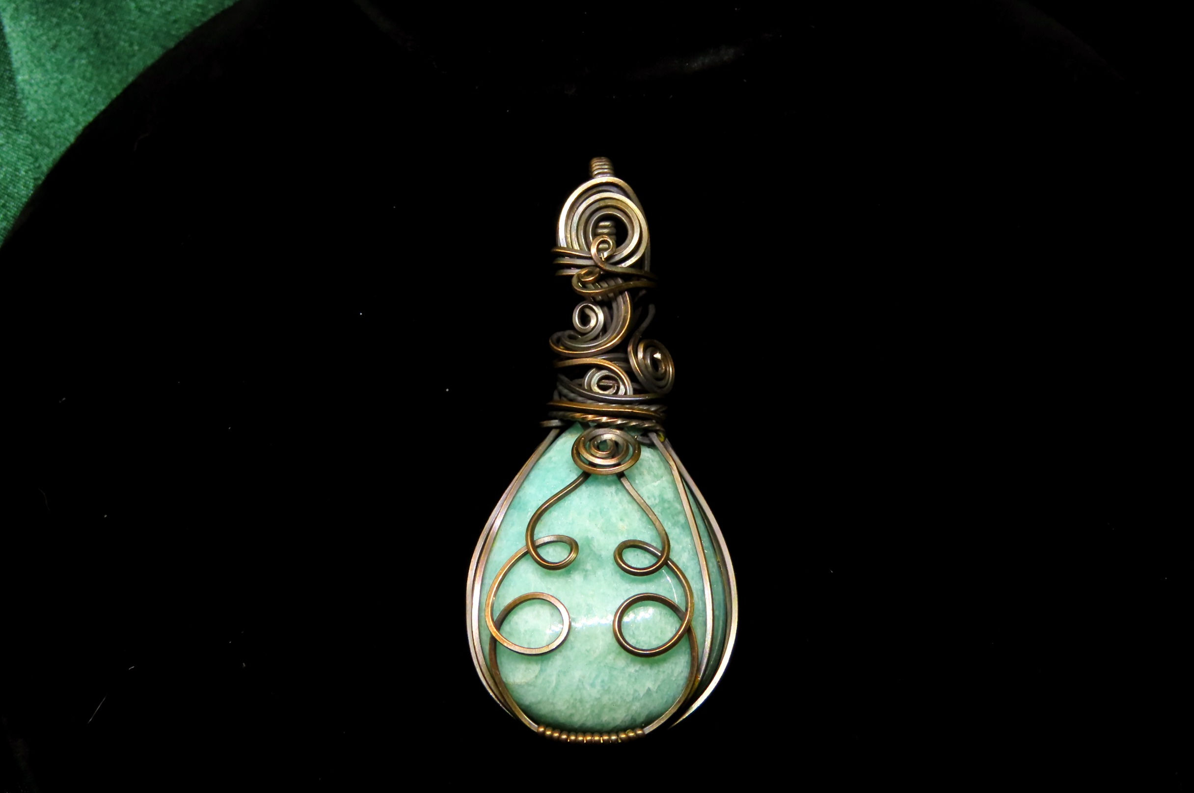 Amazonite Bulbous Aged Copper Pendant