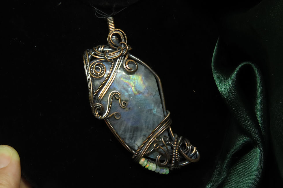 Thumbnail: Large Rainbow Labradorite  & Opal Aged Copper Pendant