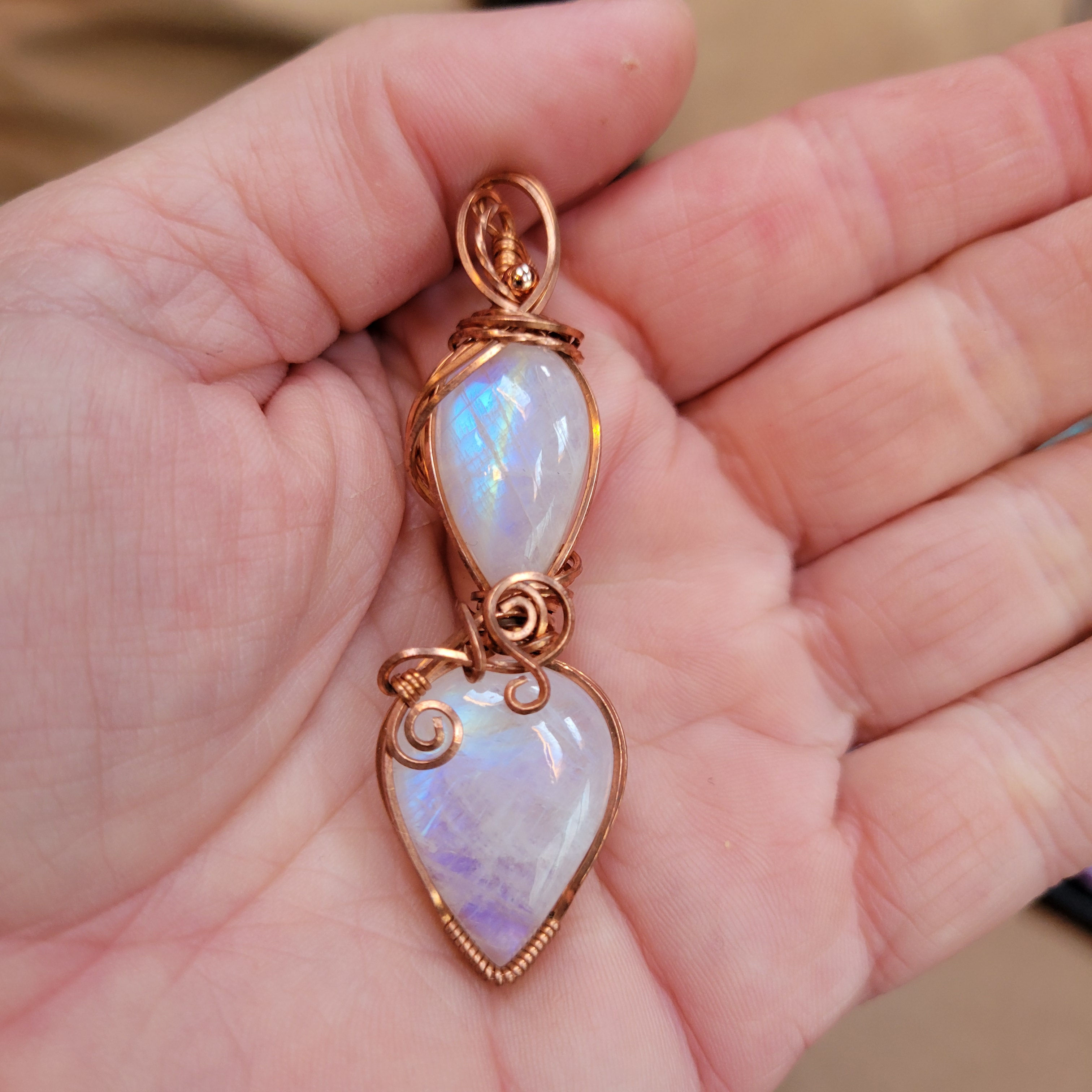 Double Rainbow Moonstone Copper Pendant