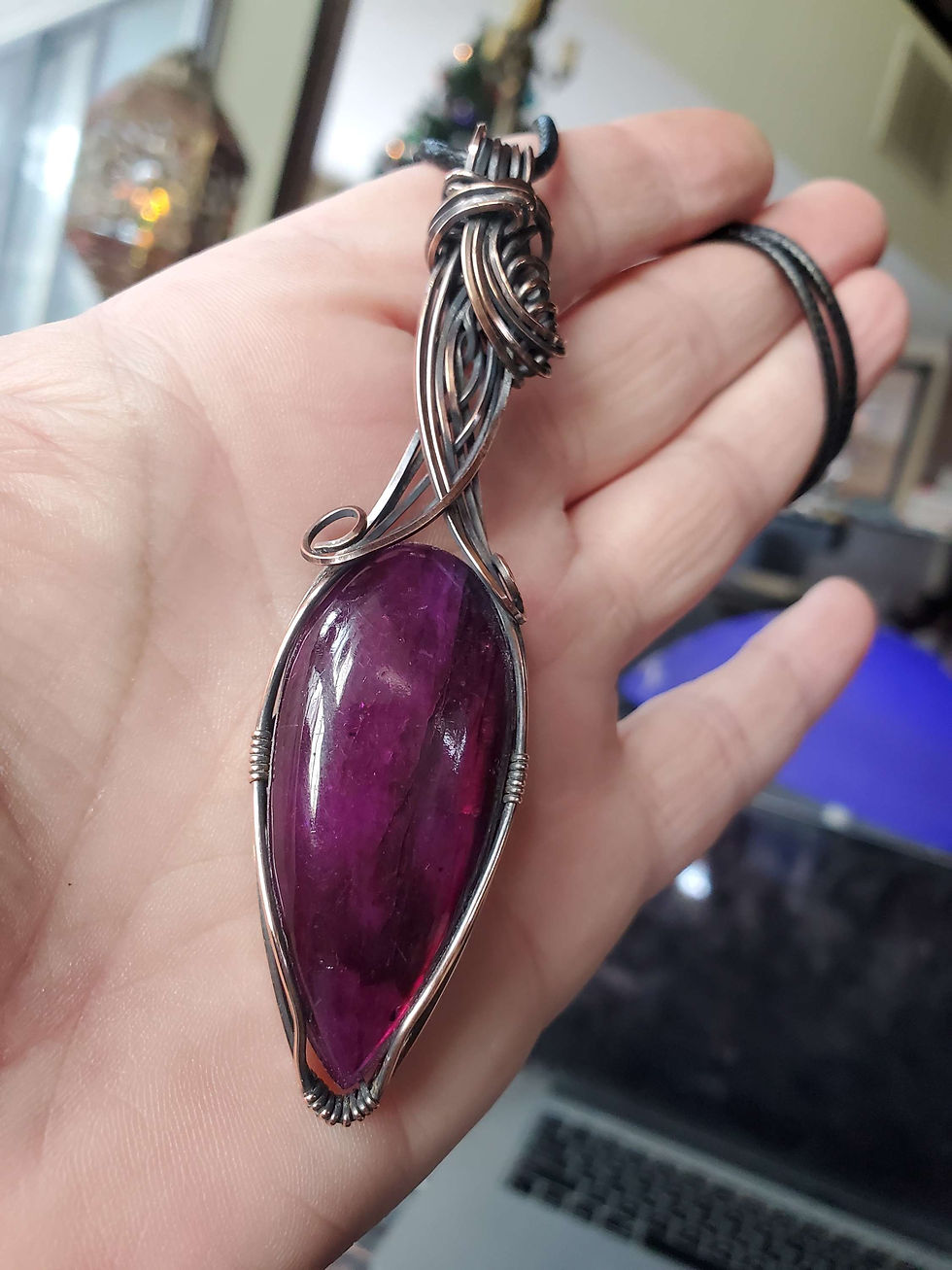Thumbnail: Treated Purple Labradorite aged copper pendant
