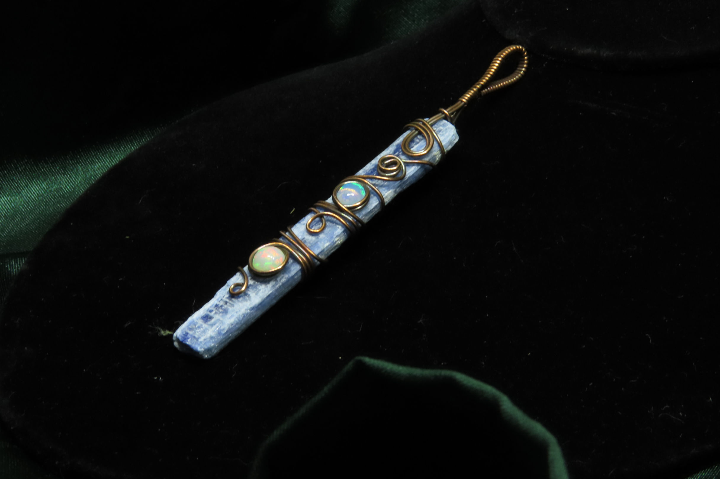 Blue Kyanite & Opal Aged Copper Pendant