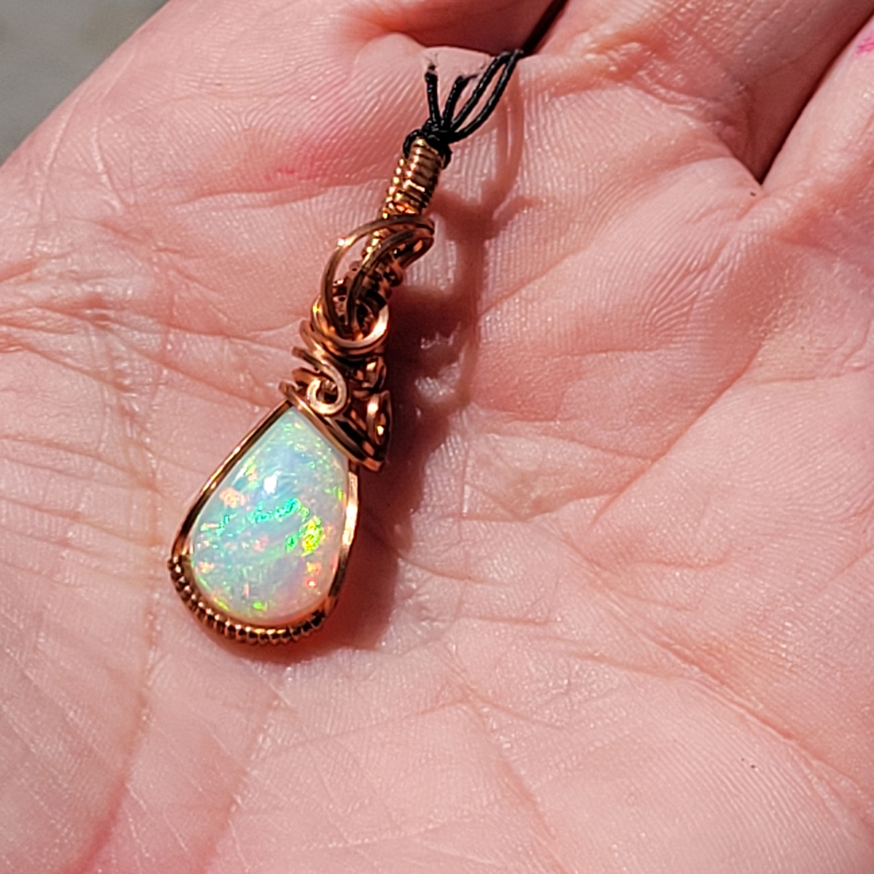 Rainbow Ethiopian Welo Opal Copper Pendant