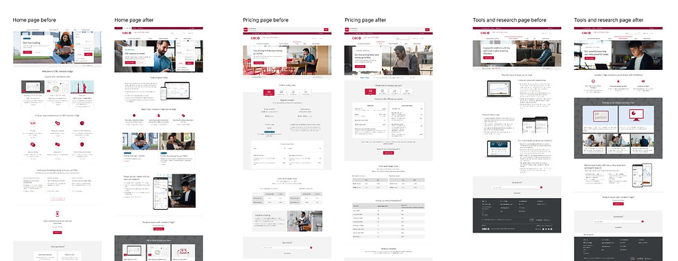 UI mock up comparison before and after