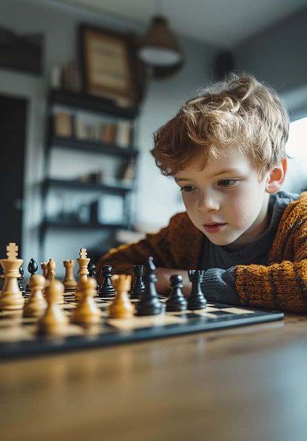Little boy learning to play chess