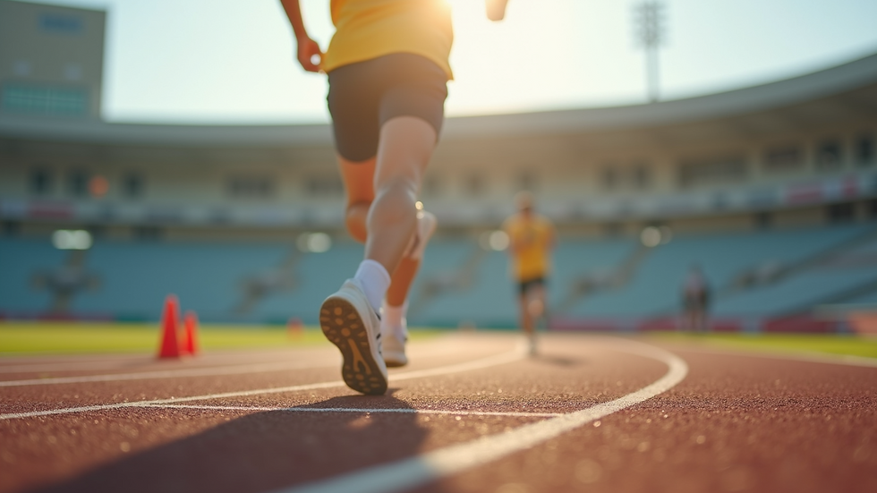 Eye-level view of a person sprinting towards a cone during a shuttle run drill