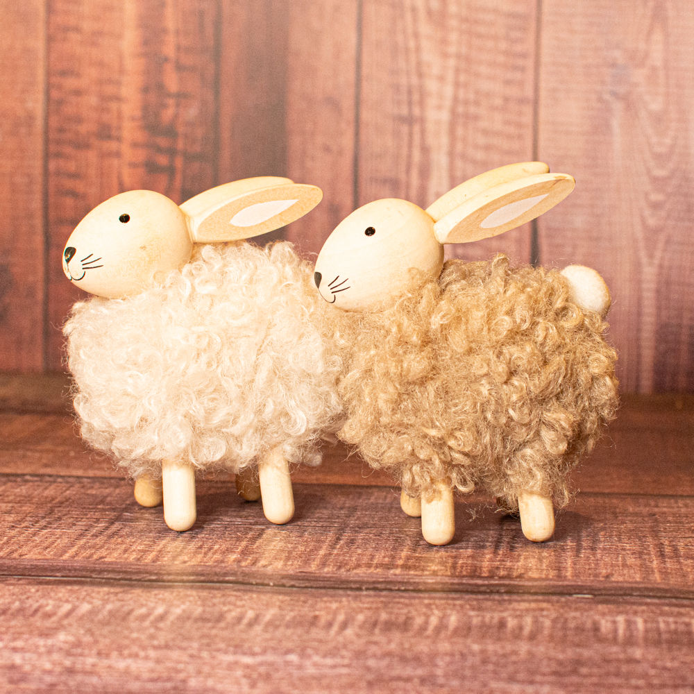 Wooden Woolly Rabbits