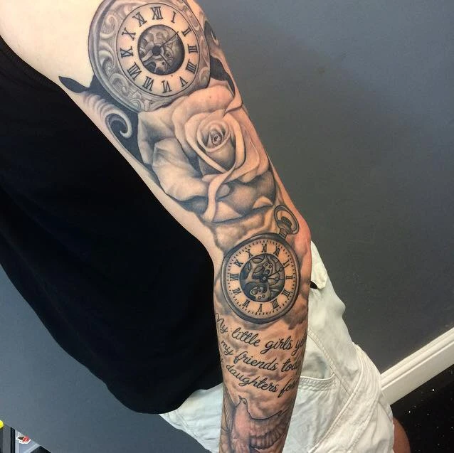 pocket watch and roses sleeve tattoo best pocket 2017 pocket watch and roses sleeve tattoo best pocket 2017
