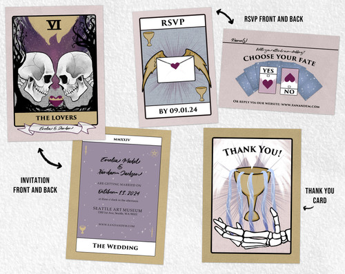 Awkard Invite Tarot Themed Wedding Invitation // Goth Wedding // The Lovers // Unique ...