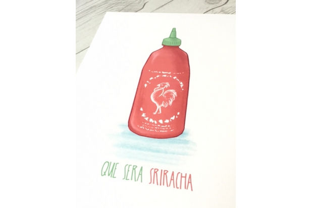 Thumbnail: Que Sera Sriracha - Sriracha Illustration // Art Print / Kitchen Art / Hot Sauce