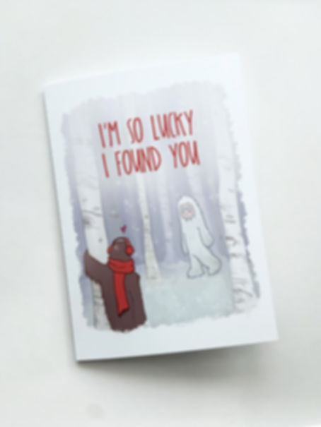 Lucky I Found You // Yeti + Bigfoot Love Card // Geeky Cards