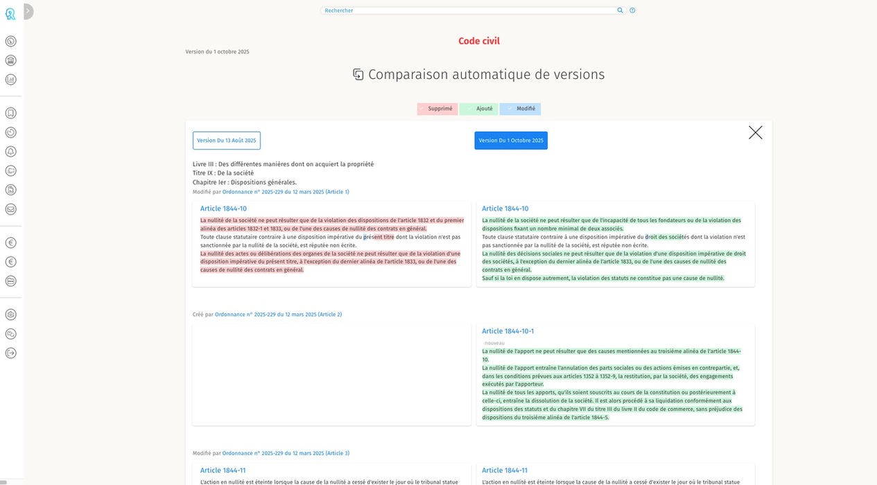 Découvrez les différences entre les versions des textes réglementaires en un clic. Suivez l'évolution des réglementations dans le temps et ajustez votre stratégie de conformité en conséquence.
