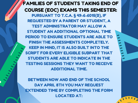 Parents Can Request Extra Time on Student’s End of Course Exams if Needed