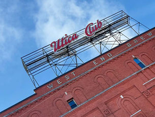 Exterior of FX Matt Brewing and Flying dog Brewing, large sign of Utica Club