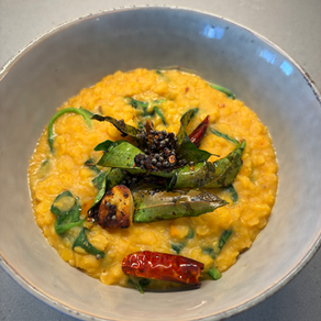 Close-up of healthy Sri Lankan lentil curry with spinach
