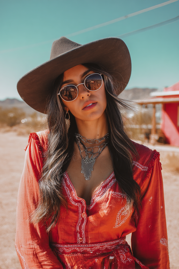 Bold coastal cowgirl in red western gear