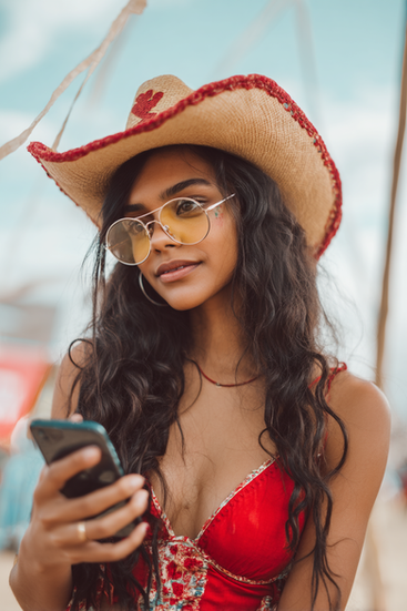 Bold coastal cowgirl in red accents