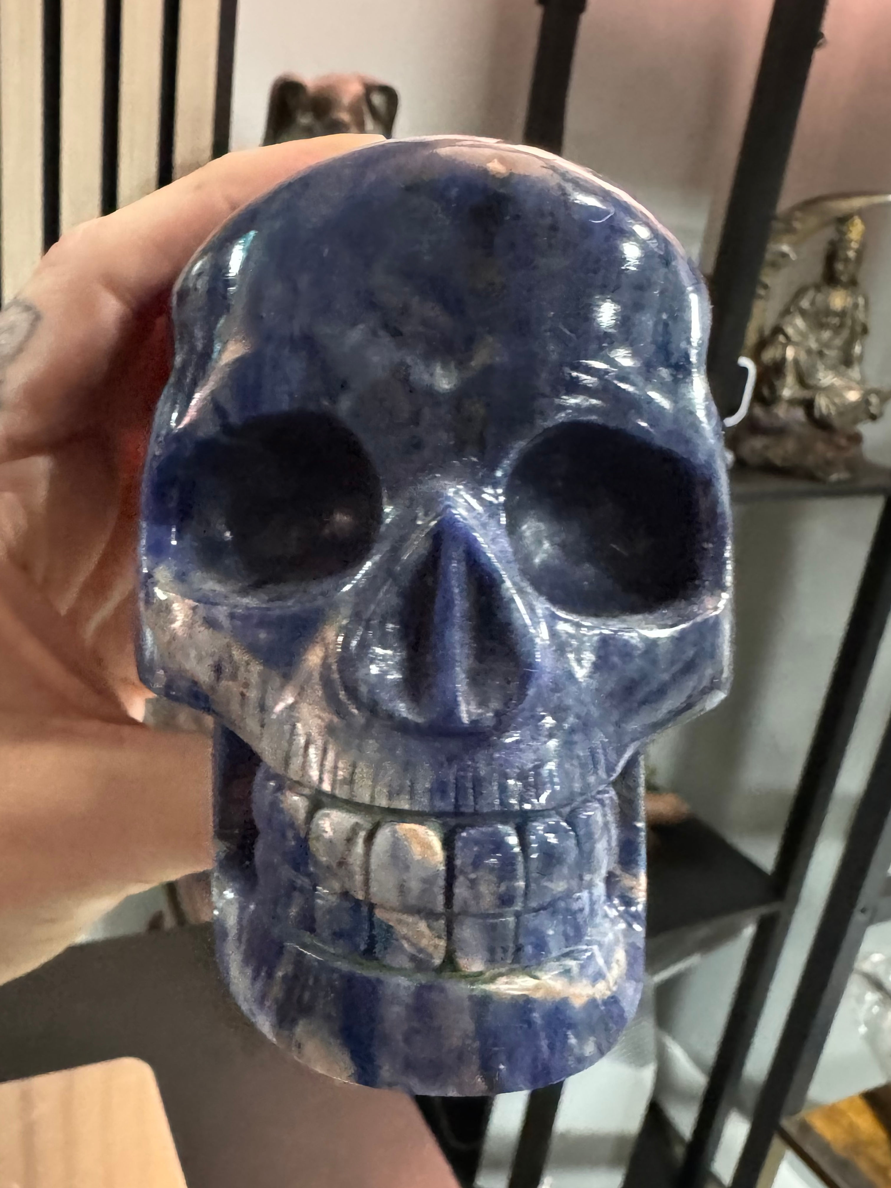 Sodalite Skull 4.8" 2.2lb Hand Carved India Crystal Skull Healing Decor