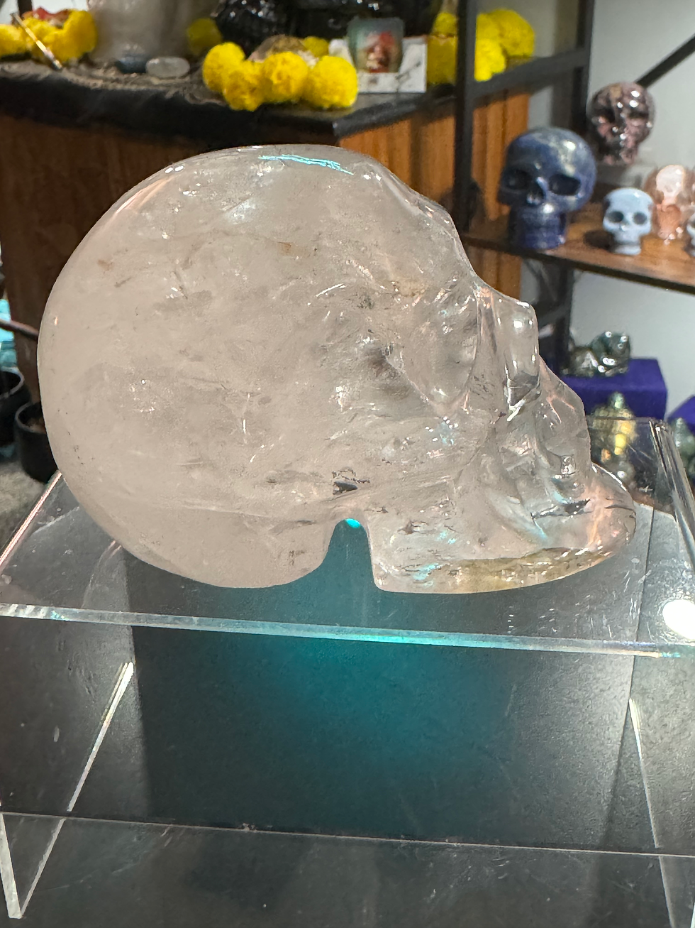 Thumbnail: Clear Quartz Skull with Golden Healer Touch – 545g • 4" • Carved in Brazil