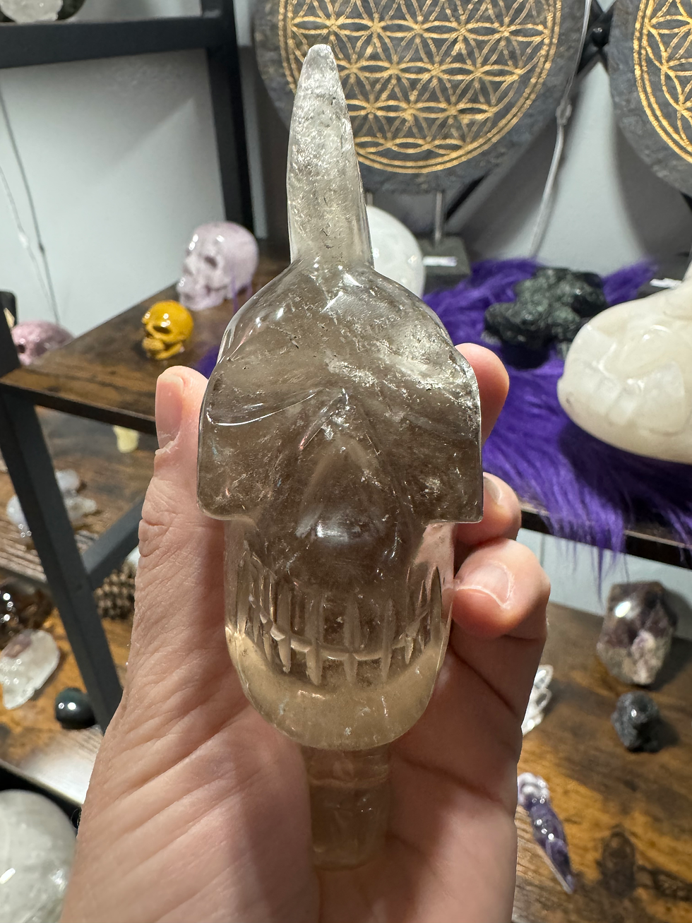 Thumbnail: Smoky Quartz Skull with Mohawk & Vertebrae – 305g • 5.5"