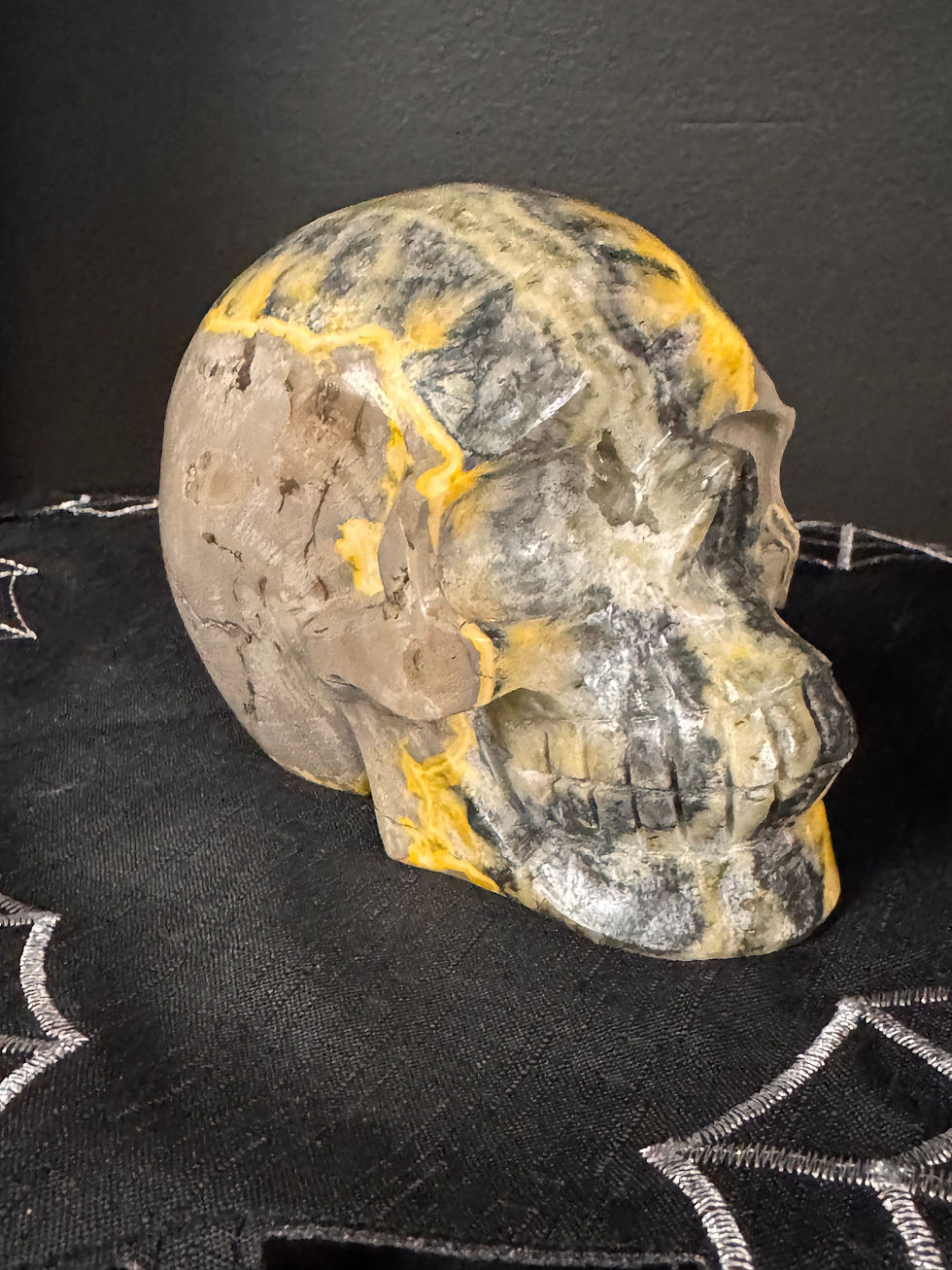 Thumbnail: Large Bumblebee Jasper Skull 1063g Hand Carved Crystal Rare Healing
