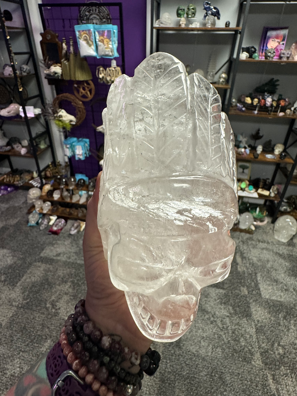 Thumbnail: Brazilian Quartz Skull w/Headdress 
