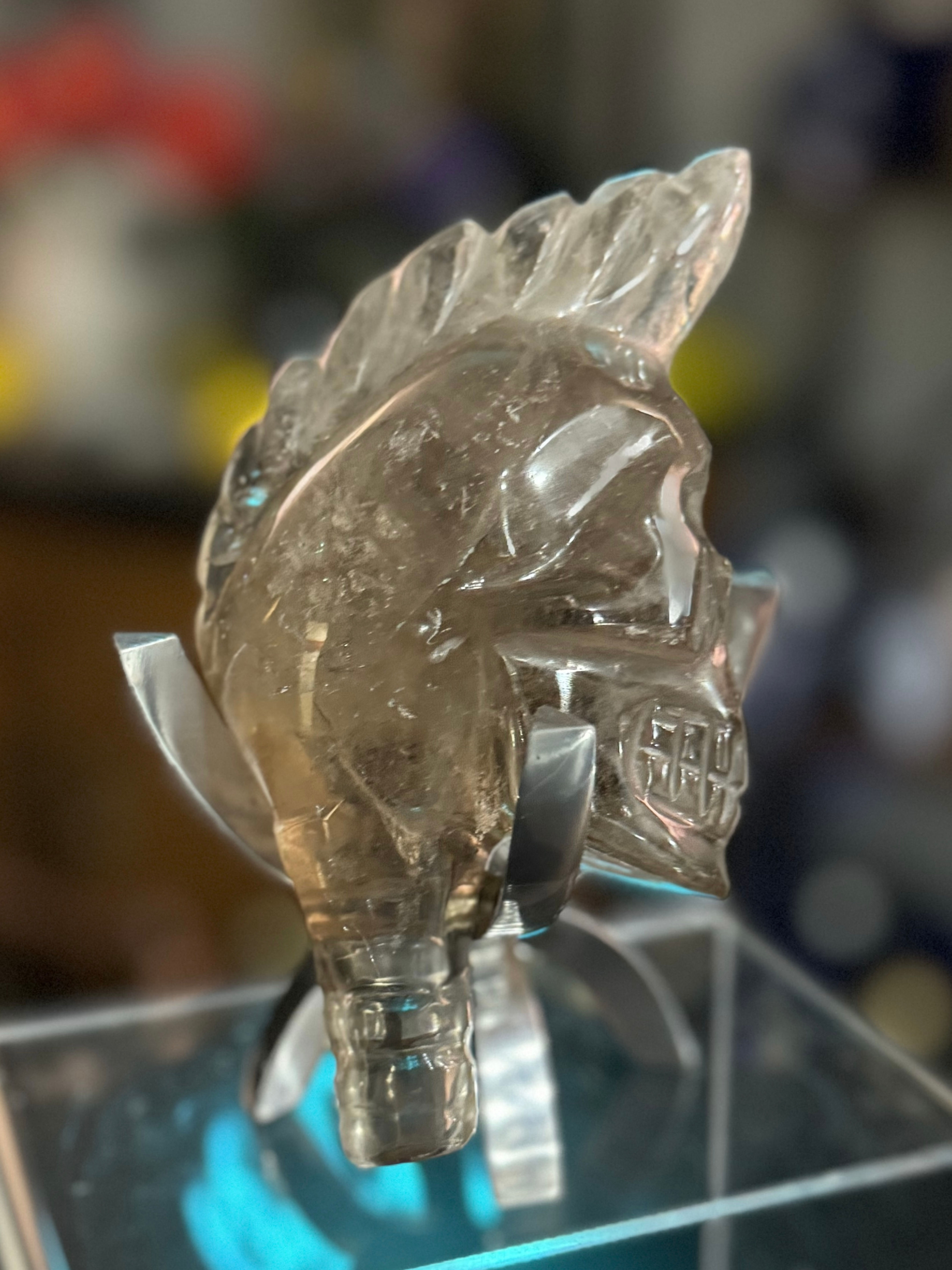 Smoky Quartz Skull with Mohawk & Vertebrae – 305g • 5.5"