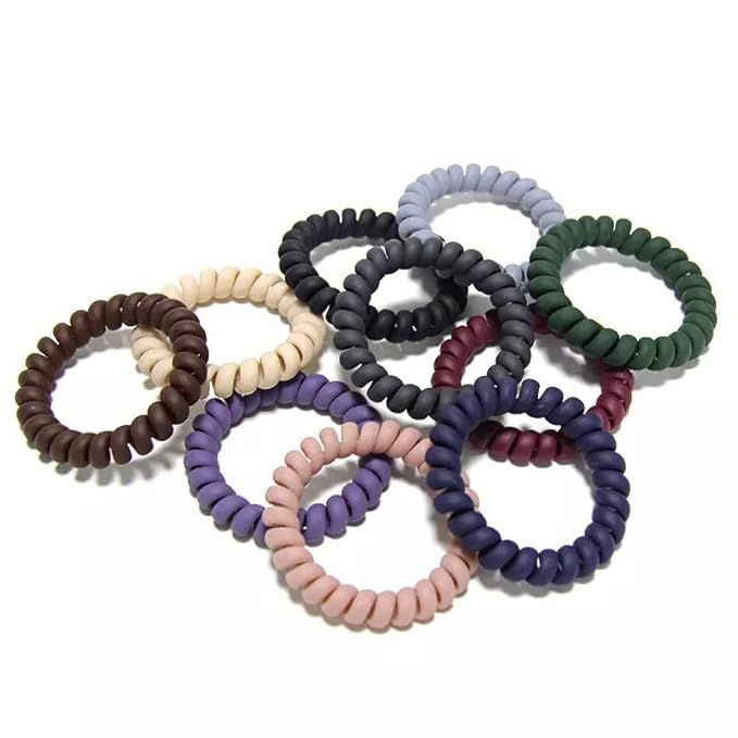 Thumbnail: Spiral Hair Ties Rubber Band Hair Coils Telephone wire - 6 Piece dark brown
