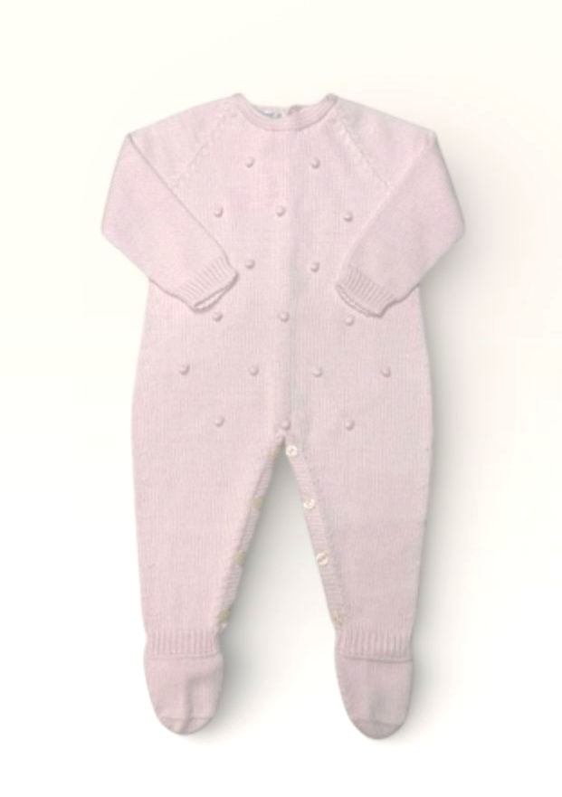 Mi Lucero Pink Raised Dot Footed Knit Romper